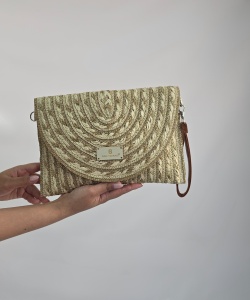 Ръчно изработен плик "Bag to Bag" - естествен стил и елегантност в съчетание бежово-златист цвят - Img 3