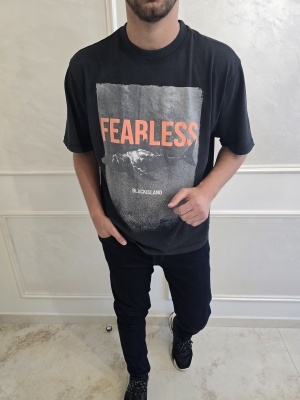 Мъжка тениска в сиво FEARLESS с щампа на акула
