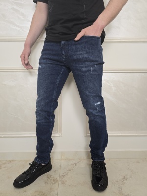 Мъжки slim fit дънки леко накъсани в синьо Electra