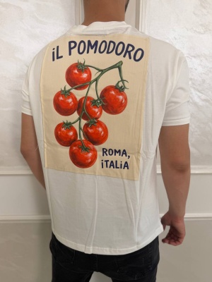 Мъжка тениска в бяло Pomodoro с щампа