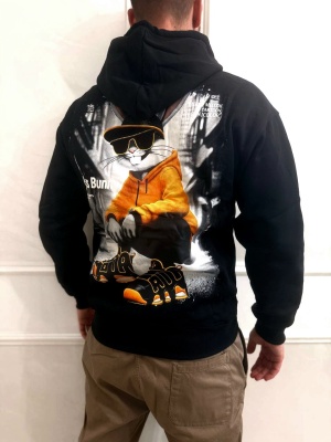 Мъжко худи в черно Bugs Bunny с щампа и камъчета