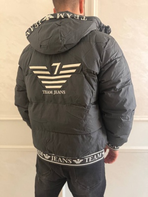 Мъжко черно пухено яке TEAM JEANS с качулка МQ31