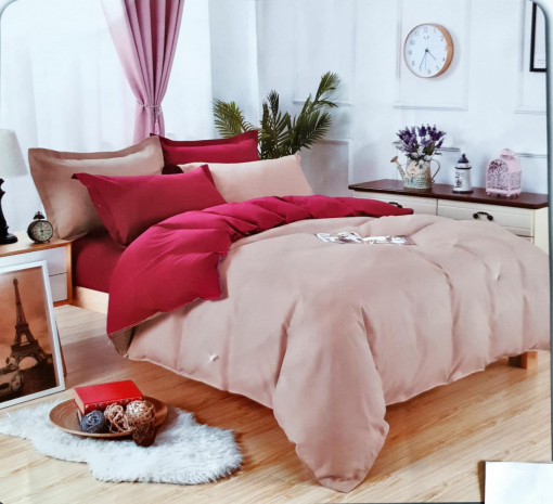 Lenjerie De Pat /2 Persoane/ Finet Gros/ 2 Fete /4 Piese/ Bicolor /Piersica/Grena/ HOM-5189
