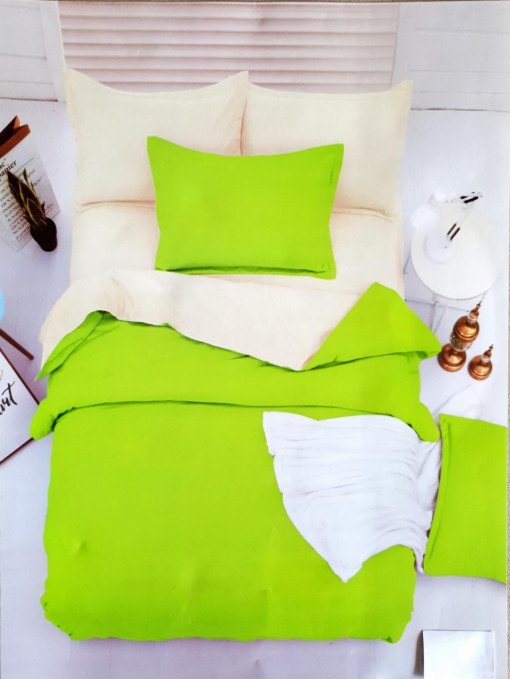 Lenjerie De Pat /2 Persoane/ Finet Gros/2 Fete/ 4 Piese/ Bicolor /Vede Fistic/ Crem /HOM-5005