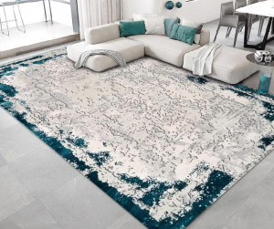 Covor Modern Antik Elegant Gri Turcoaz Chenar - Living, Dining, Dormitor, Hol