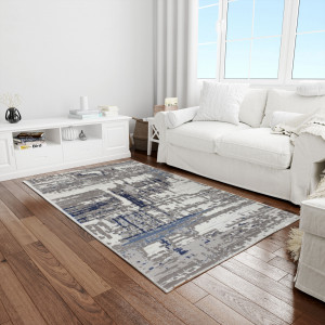 Covor Modern,Lizy,Living,Dining Room,Dormitor,Sufragerie,Hol , Alb/Gri/Bleu - Img 1