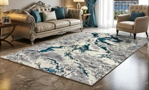 Covor Modern Premium Buse Fulger Gri Turcoaz - Living, Dormitor, Hol