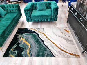 Covor Living, Modern, Elegant, Dormitor/Sufragerie, Verde Smarald/ Gri/ Auriu , Elegant POLO