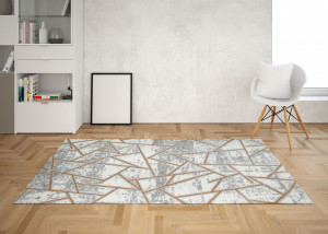 Covor Modern,Lizy,Living,Dining Room,Dormitor,Sufragerie,Hol, Alb/Gri/Auriu - Img 4
