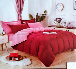 Lenjerie De Pat /2 Persoane/ Finet Gros/2 Fete /4 Piese/ Bicolor /Roz/Grena /HOM-5194