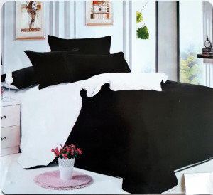 Lenjerie De Pat /2 Persoane/ Finet Gros/2 Fete /4 Piese/Bicolor /Negru/Alb /HOM-5184