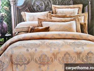 Lenjerie De Pat JACQUARD, LUXURY,Matase,2 Persoane,4 Piese ,HOM-J6106