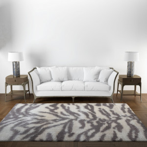 Covor Pufos, Living, Modern, Elegant, Dormitor/Sufragerie, Tigru Bej/Maro Truva - Img 3