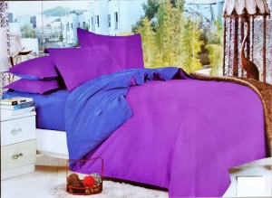 Lenjerie De Pat/ 2 Persoane/Finet Gros/2 Fete /4 Piese/Bicolor /Mov/ Mov liliac/ HOM-5013