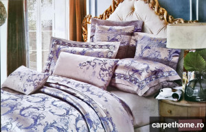 Lenjerie De Pat JACQUARD,LUXURY, Matase, 2 Persoane, 4 Piese, HOM-J6100