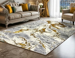 Covor Modern Premium Buse Fulger Gri Auriu - Living, Dormitor, Hol,Botan
