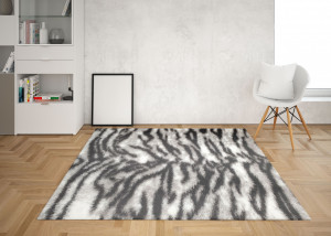 Covor Pufos, Living, Modern, Elegant, Dormitor/Sufragerie, Tigru Gri/Negru Truva - Img 3