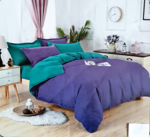 Lenjerie De Pat/ 2 Persoane/ Finet Gros/2 Fete /4 Piese/ Bicolor /MOV INCHIS/VERDE/ HOM-5193