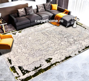 Covor Modern Antik Elegant Gri Verde Chenar - Living, Dormitor, Hol