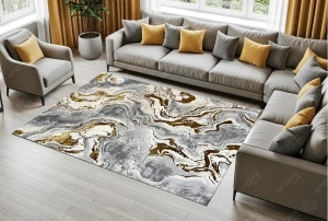 Covor Modern Premium Buse Gri Auriu - Living, Dormitor, Hol