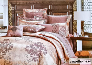 Lenjerie De Pat JACQUARD, LUXURY, Matase, 2 Persoane, 4 Piese ,HOM-J6104