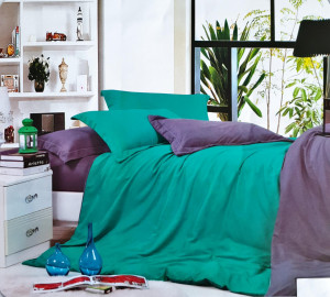 Lenjerie De Pat/ 2 Persoane/ Finet Gros/ 2 Fete /4 Piese/ Bicolor /VERDE/MOV /HOM-5196