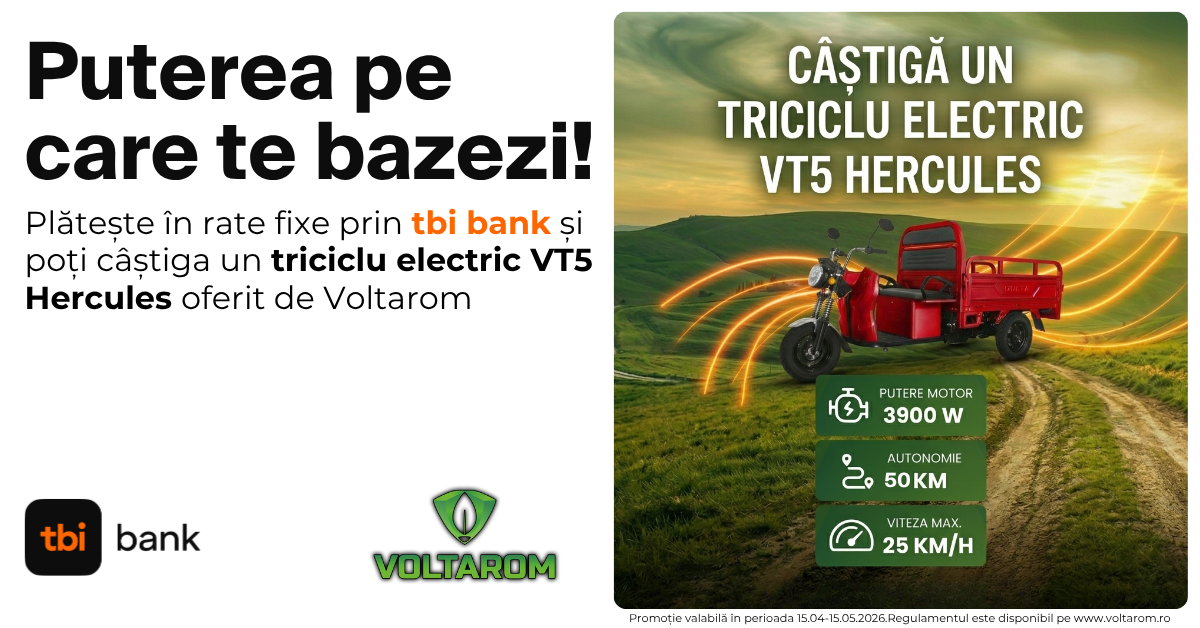 Concurs Voltarom (campanie promoțională): Câștigă un triciclu electric VT5 Hercules
