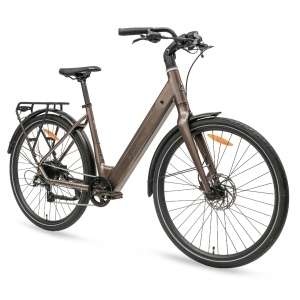 Bicicletă electrică urbană MS Energy Zorya C50, motor Ananda M131 de 250 W, cuplu 42 Nm, viteză maximă 25 km/h, autonomie 55–80 km, baterie 36 V, 10 Ah, 360 Wh, 8 viteze Shimano, Bronz