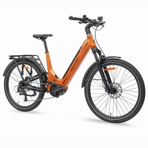 Bicicletă electrică SUV MS Energy Mokosha C502, motor central Ananda M60 de 250 W, cuplu 70 Nm, baterie 48 V, 12 Ah, autonomie 60–120 km, portocaliu