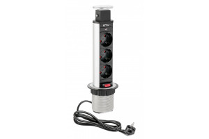 Priză electrică rotundă tip schuko, 3 locașuri, argintiu