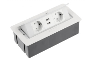 Priza incorporabila in mobilier 2xSchuko, 2xUSB, cablu inclus 1.5m, alb