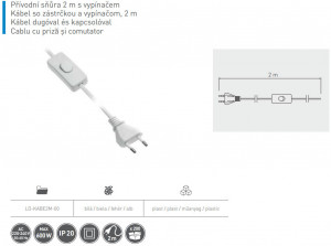 Cablu cu intrerupator 2m, alb - Img 2