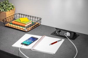 Priza incorporabila in mobilier 2xSchuko, 2xUSB, cablu inclus 1.5m, aluminiu - Img 3