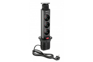Priză electrică rotundă tip schuko, 3 locașuri, neagra