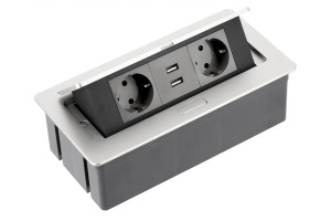Priza incorporabila in mobilier 2xSchuko, 2xUSB, cablu inclus 1.5m, aluminiu