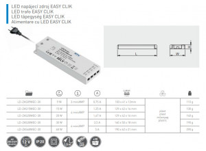 Transformator SLIM, easy click, 12V, 30W, 220-240VAC, IP20 - Img 2