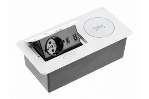 Priză încastrată AVARO PLUS cu USB A+C și încărcător wireless, 1x SCHUKO, cablu 1,5 m, alb