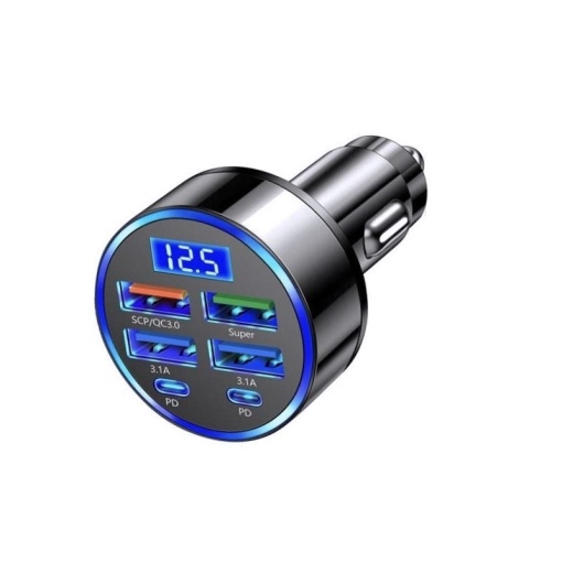 Incarcator Auto rapid 4x USB QC3.0 + 2x tip C cu afisaj LED