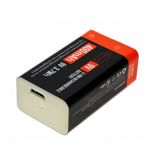 Acumulator Lithiu-Ion 9V 3700mW micro USB