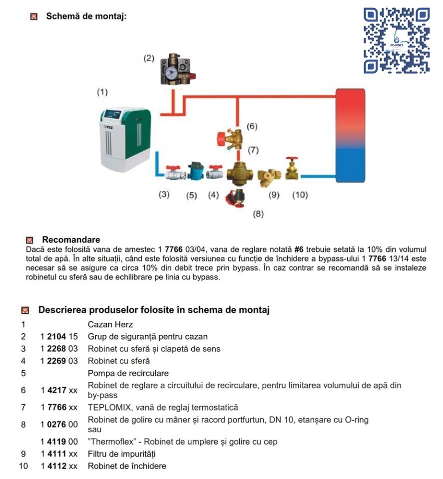Robinet termostatic 3 cai incalzire Herz Teplomix by-pass curgere