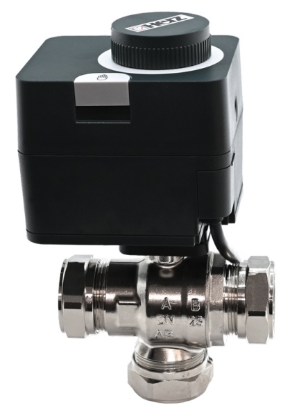 Robinet de zona Herz cu 3 cai pentru deviatie, conectori de compresie si actionare electrica, cod 1 2412 54
