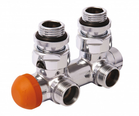 Robinet cu ventil termostatic Herz H3000-TS-Design DeLuxe, model colțar, pentru sistem bitubular, cromat, cu prereglare și indicator de poziție, cod S 3691 41