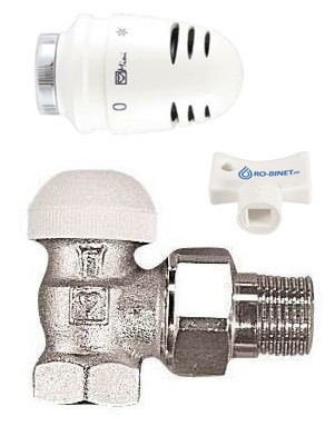 Set termostatic Herz alcatuit din robinet cu ventil termostatic Herz TS-90, model coltar, DN15(1/2") si cap termostatic Mini DeLuxe, cod S9200341772491