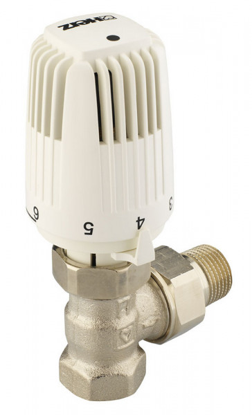 Set termostatic Herz alcatuit din robinet cu ventil termostatic model coltar, DN15 (1/2") si cap termostatic Classic, cod 1 7724 60