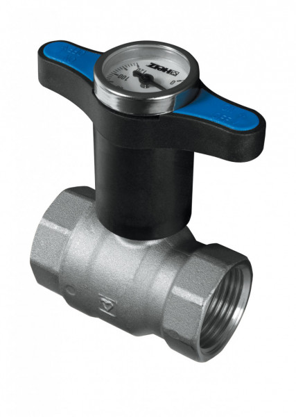 Robinet cu sfera Herz, maneta albastra tip T, cu termometru, FIxFI, PN 25, DN 15 (1/2''), cod 1 2201 71