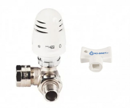 Set termostatic Herz, alcatuit din robinet cu ventil termostatic in 3 axe, cap termostatic Mini, robinet de retur si conectori, cod W1313