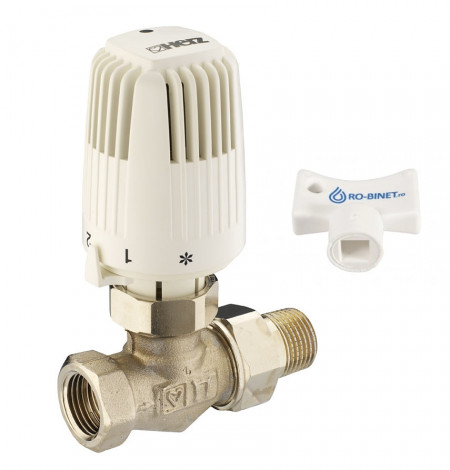 Set termostatic Herz Clasic, model drept, 3/8'', alcatuit din robinet cu ventil termostatic drept, TS-90-M28x1,5-3/8 si cap termostatic Clasic M28x1,5, cod 1 7723 62