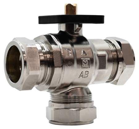 Vana sfera deviatie cu 3 cai Herz, DN 32, conectori de compresie teava metal 35, cod 1 2412 04