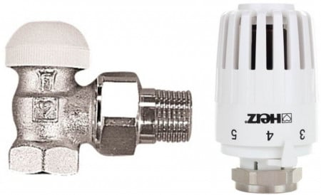 Set termostatic coltar Herz, alcatuit din cap termostatic Project si robinet cu ventil termostatic, coltar, 3/8", cod V 7724 90