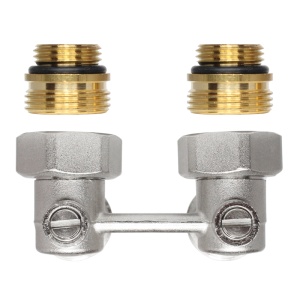 Piesa de legătură Herz 3000 pentru sisteme cu două țevi G1/2“xG ¾“, model colțar, Rp1/2, 50 mm, bitubular, cod 1 3766 52